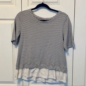 Banana Republic White and Blacked Striped Tee